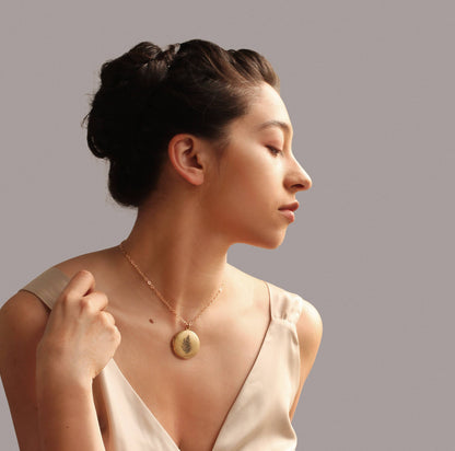 Engraved Botanical Gold Brass Locket : 18"