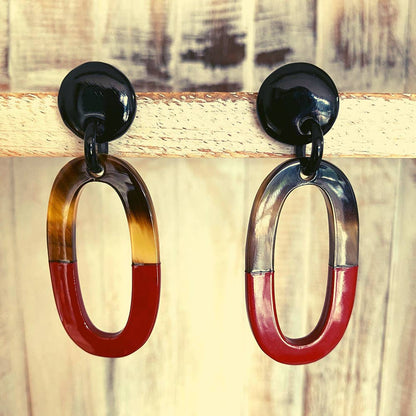 Boho Buffalo Horn Earrings, Lacquered: Red Boho Buffalo Horn Earrings