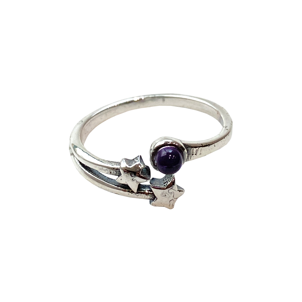 Silver-Plated Adjustable Ring, Design #36: Amethyst