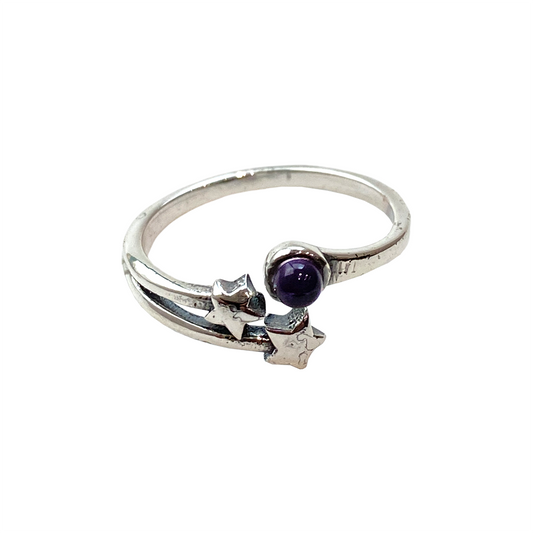 Silver-Plated Adjustable Ring, Design #36: Amethyst