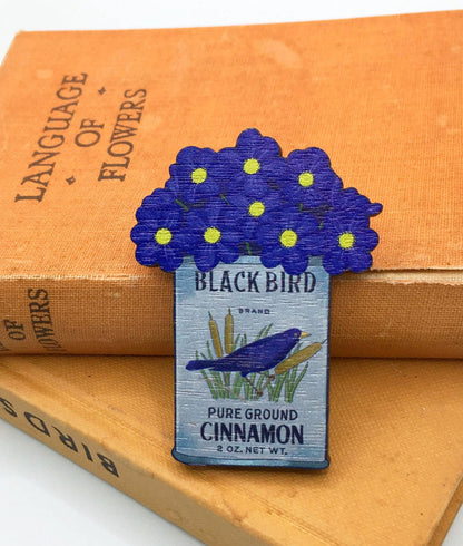 Vintage Flower Wooden Pin Badge-Anemones