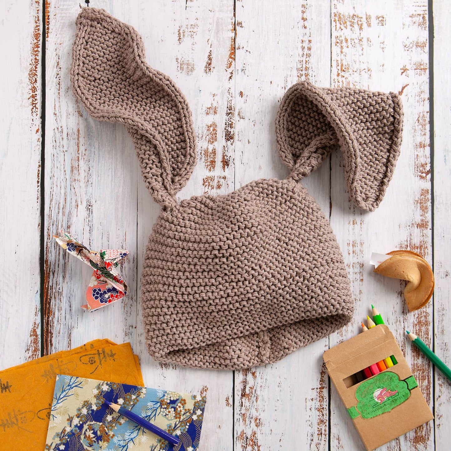Baby Bunny Ear Hat Knitting Kit: Cream / Baby / Toddler