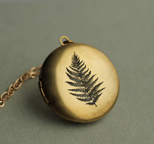 Engraved Botanical Gold Brass Locket : 18"
