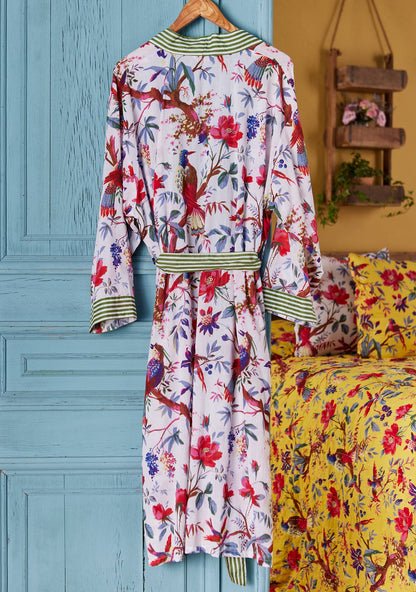 Bird Of Paradise Dressing Gown - White: Small/Medium(SM)