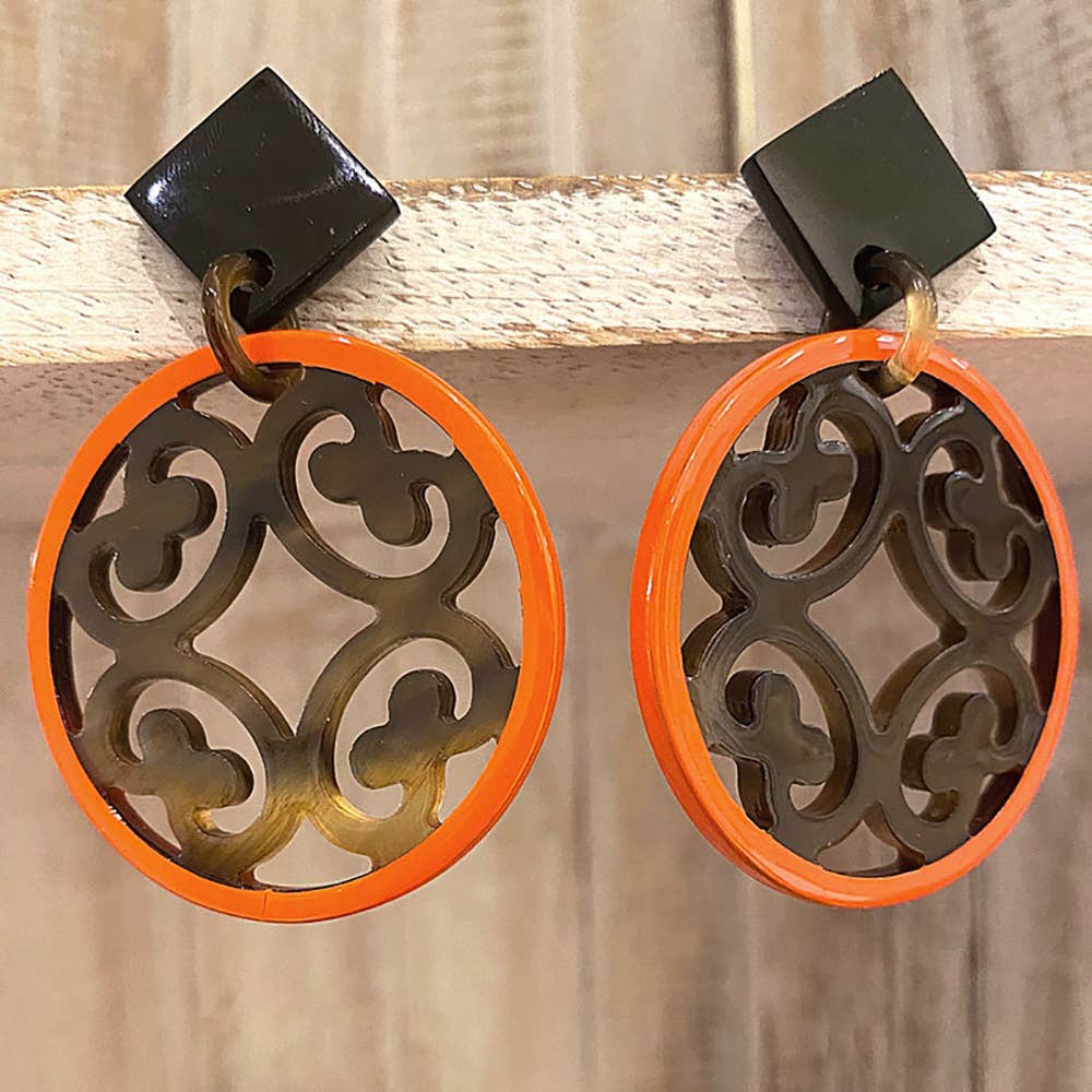 Boho Buffalo Horn Earrings, Lacquered: Red Boho Buffalo Horn Earrings