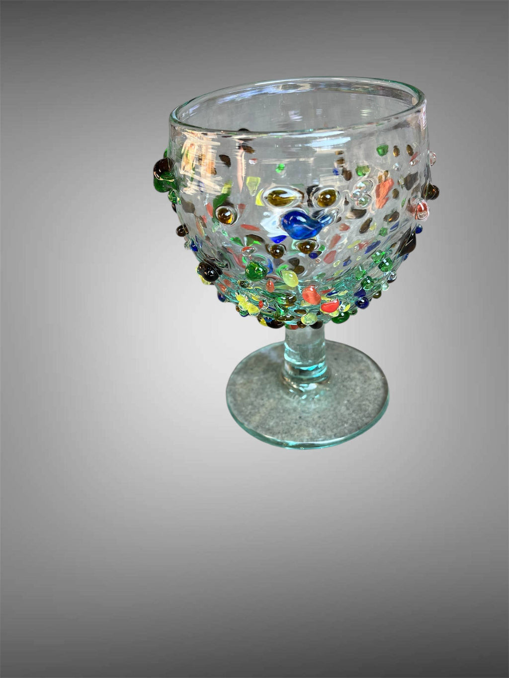 Mosaic recycled glass wine glass from Bali. 