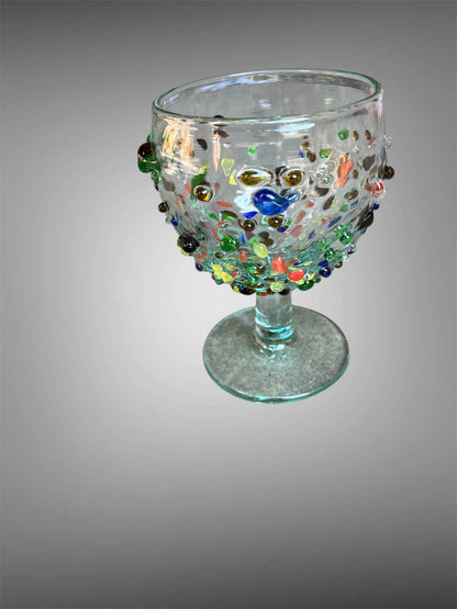 Mosaic recycled glass wine glass from Bali. 