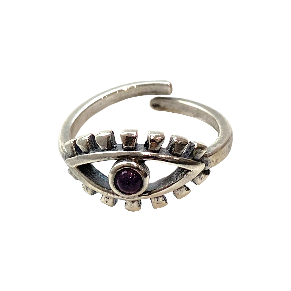 Silver-Plated Adjustable Ring, Design #37: Amethyst