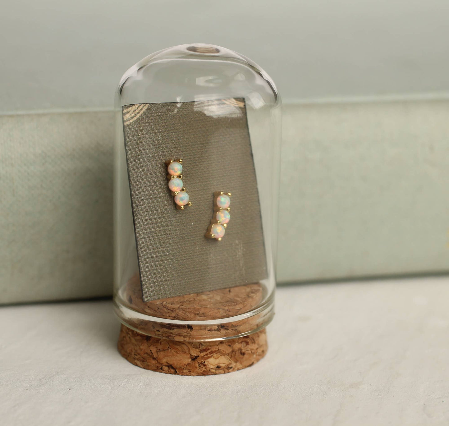 Stacked Opal Stud Earrings : Olive Green Linen Presentation Card