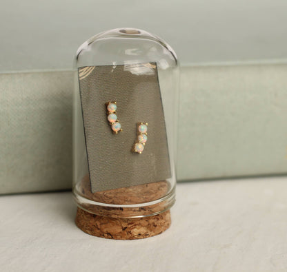 Stacked Opal Stud Earrings : Olive Green Linen Presentation Card