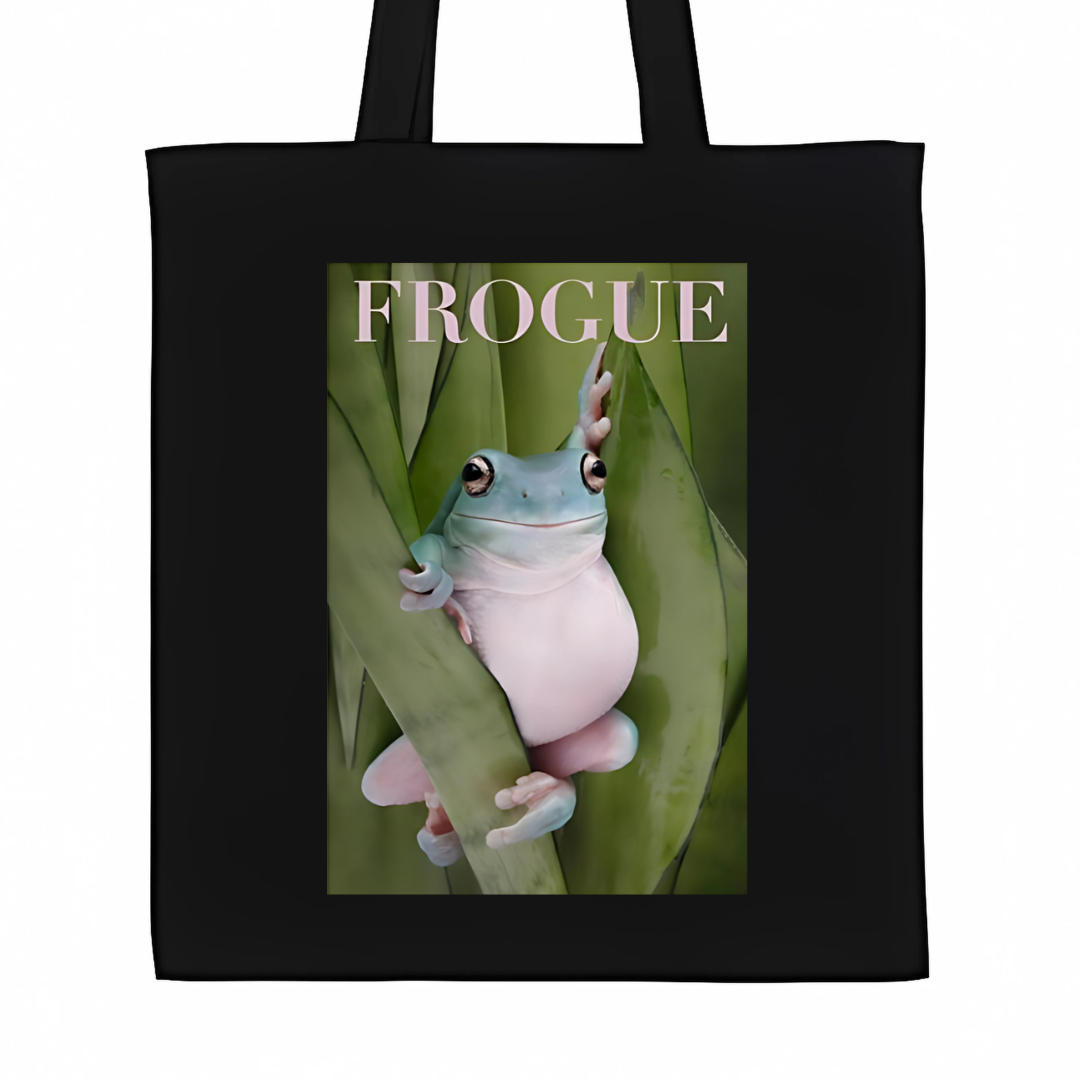 Frogue Tote Bag– Frog Meme Design, Funny Fashion Tote: White