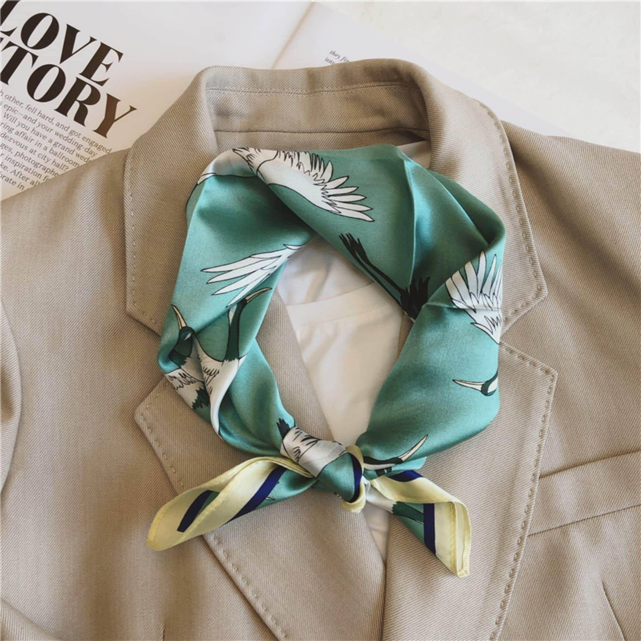 Japanese Vintage Silk Scarf/100% mulberry Silk Scarf/Silk head scarf/Silk hair scarf/Silk neck scarf/Silk bandana/Bag Accessory/Gift for her: Khaki