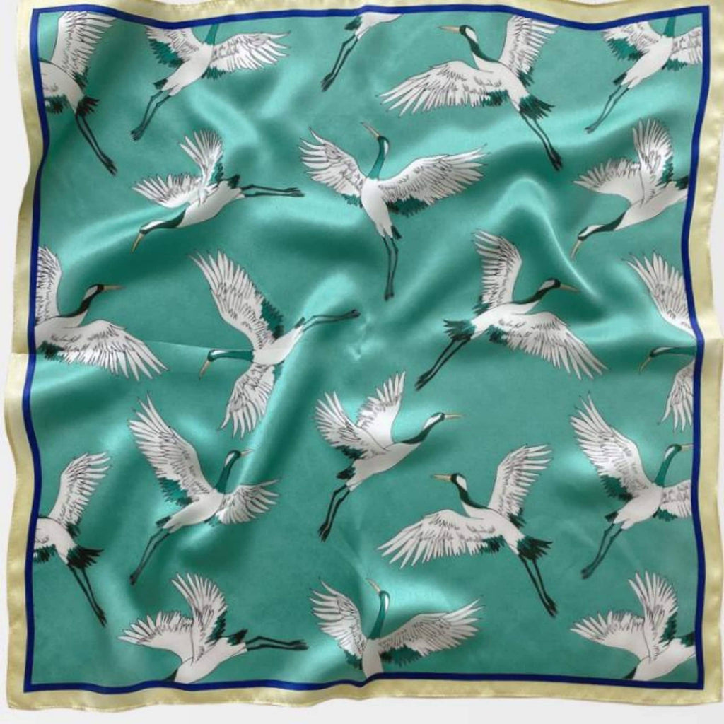 Japanese Vintage Silk Scarf/100% mulberry Silk Scarf/Silk head scarf/Silk hair scarf/Silk neck scarf/Silk bandana/Bag Accessory/Gift for her: Green