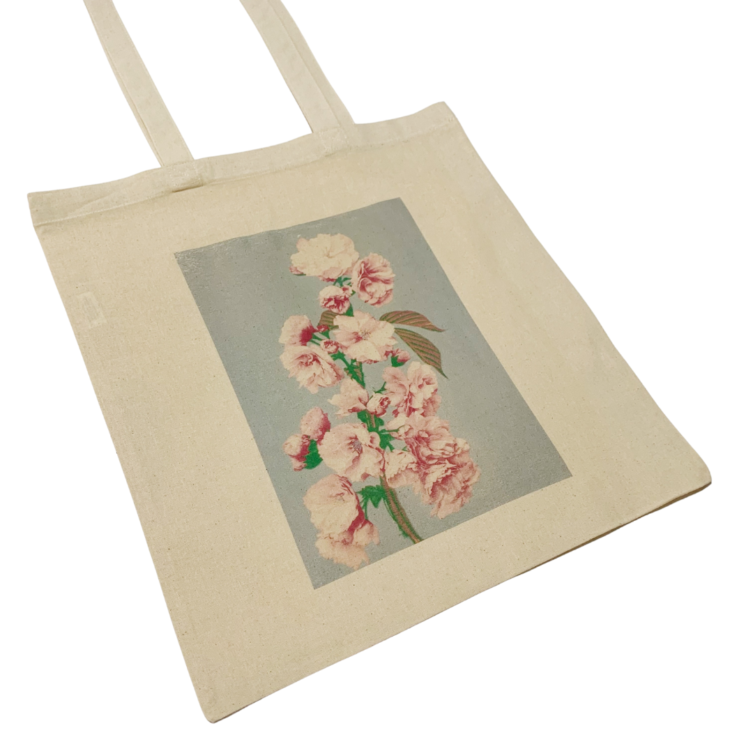 Floral Cherry Blossom Japanese Art Tote Bag Ozawa Kazumas: White