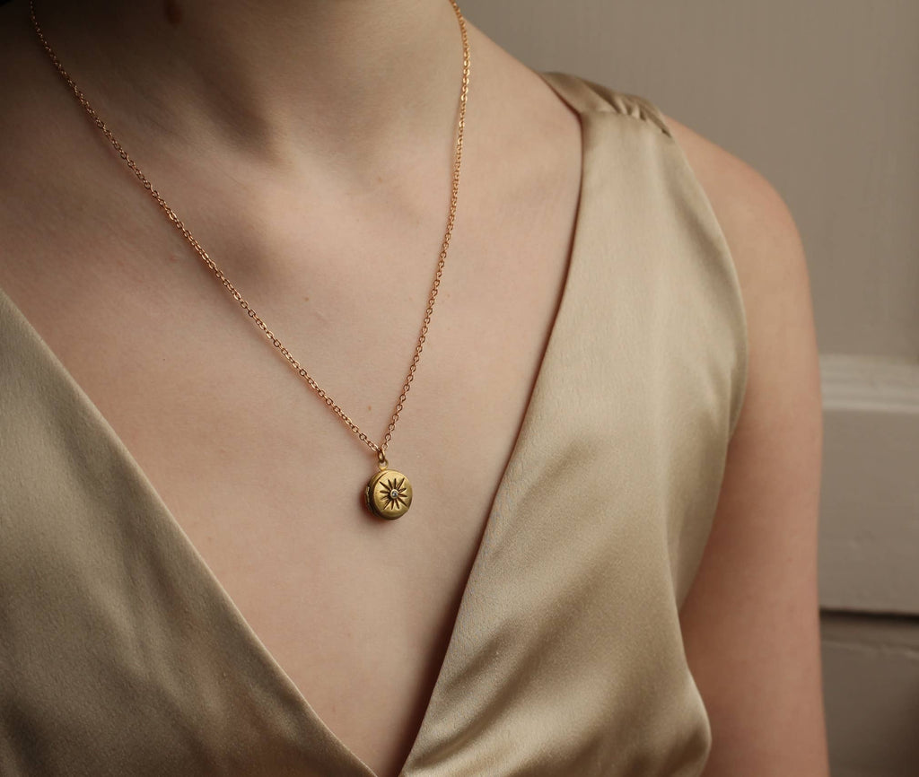 Tiny Compass Star Locket: 18"