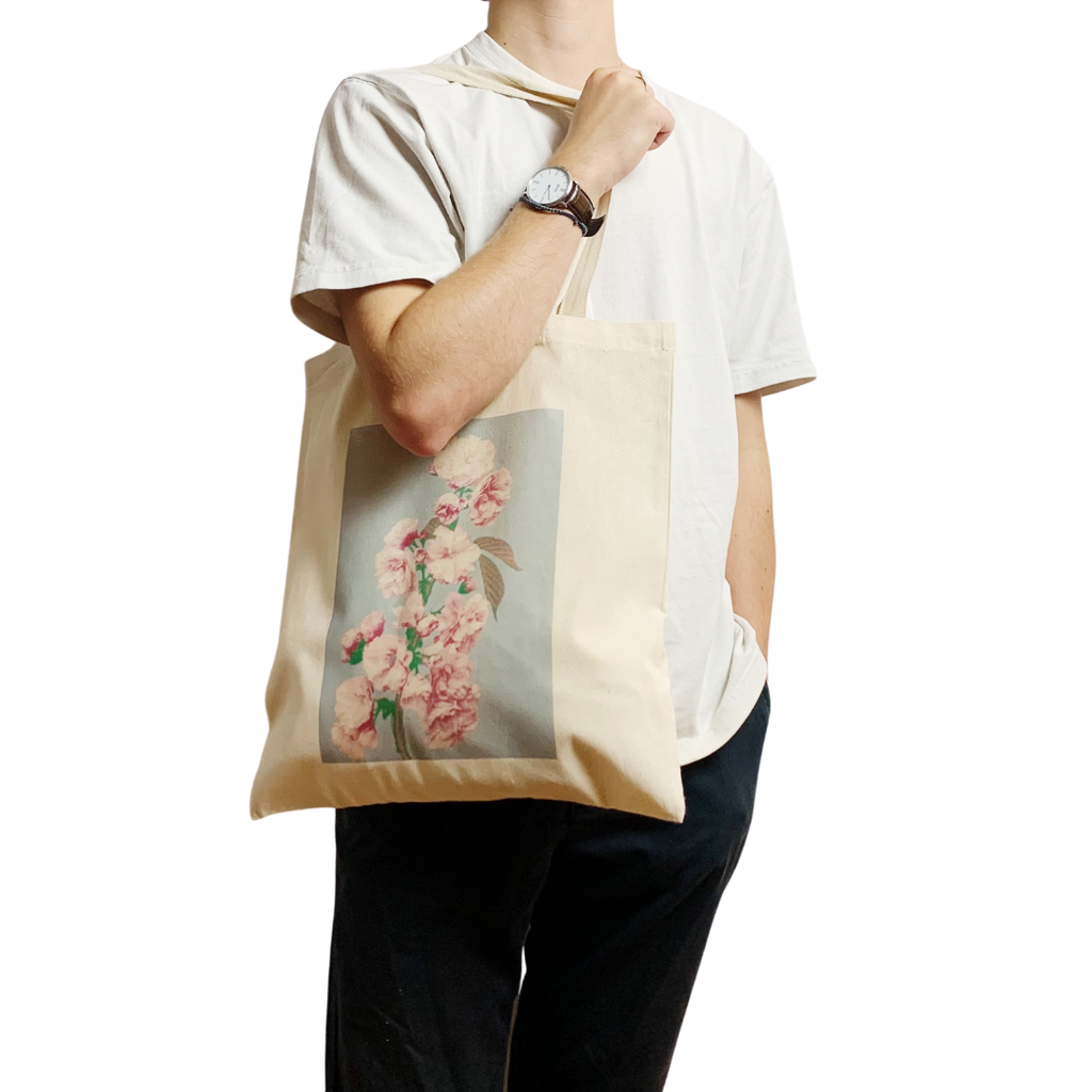 Floral Cherry Blossom Japanese Art Tote Bag Ozawa Kazumas: White