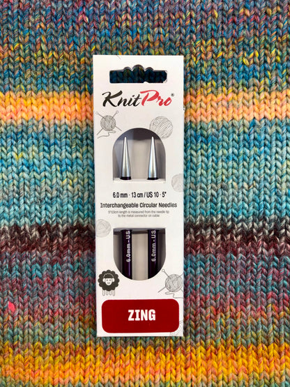 KnitPro Zing Interchangeable needles, 6mm, 5" length